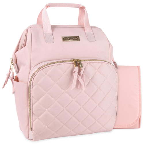 Baby Essentials Super Cooler Main Frame Dual Zipper Closure Diaper Bag Backpack Tote with Matching 6-Ply Changing Pad, Insulated Bottle Pockets and Stroller Straps in Mauve Pink