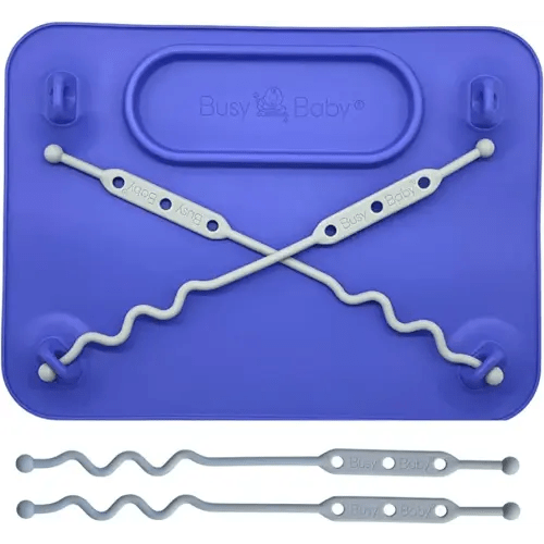 BUSY BABY Silicone Placemat-As Seen On Shark Tank-Built-in Suction Cups-4 Toy Tethers for Babies Toddlers and Kids-Food Grade Silicone-8.5 x 11 in-Comes with Travel Sleeve-Dishwasher Safe-Violet