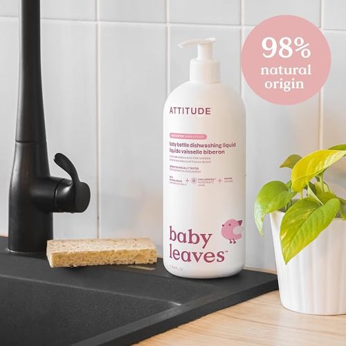 ATTITUDE Baby Dish Soap and Bottle Cleaner, EWG Verified Dishwashing Liquid, No Added Dyes or Fragrances, Tough on Milk Residue and Grease, Vegan, Unscented, 33.8 Fl Oz - 33.8 Fl Oz (Pack of 1)