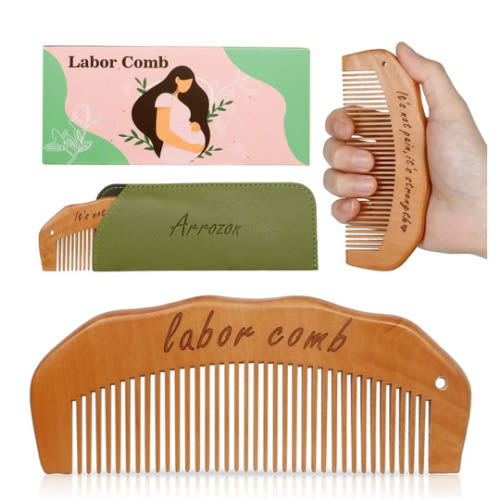 Arrozon Birth Comb for Women Labor, Wooden Labor Comb Natural Labor and Delivery Essentials, Birthing Comb Labor Gifts for Pregnant Women, Wood Comb Pregnancy Must Haves (Designed for Moms)