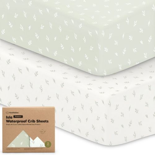 Keababies Isla Waterproof Crib Sheets For Boys, Girls, 2pk Baby Fitted Crib Sheet, Waterproof Crib Mattress Protector Sheets (slate)