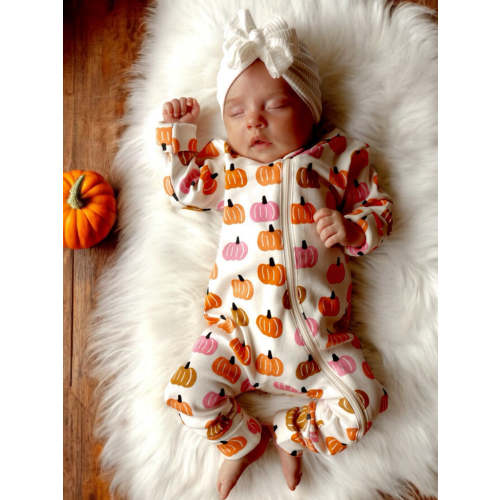 Pink Pumpkin Patch / Organic 2-Way Zip Romper