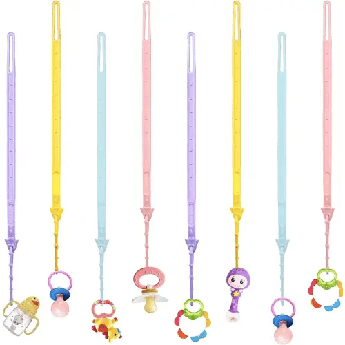 Duludulu 8 Pcs Toy Safety Straps, Adjustable Toy Straps Toy Holder for Stroller Baby Teether Toys Pacifier Holder Straps for Strollers, High Chair, Car Seat, Bags
