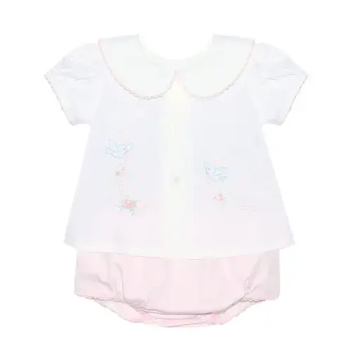 Girls Avery Diaper Set with Birds Shadow Embroidery