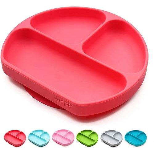 Silicone Suction Plates for Babies, Stick to High Chair Trays and Table, Divided Baby Dishes, Perfect Kids Plates, BPA FREE
