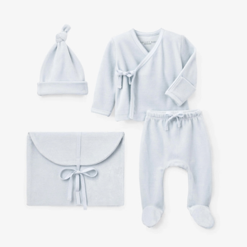 Pale Blue Velour Layette Set – Elegant Baby
