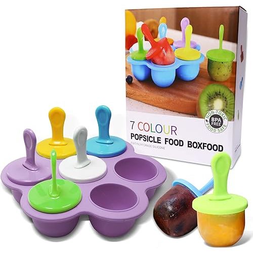 Silicone Popsicle Molds 7-cavity DIY Ice Pop Mold with Colorful Sticks For egg biting ice cream molds storage containers non stick cake molds (Purple)