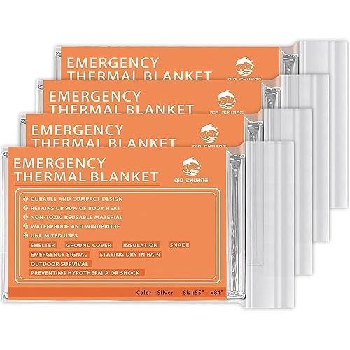Emergency Survival Mylar Thermal Blankets -Space Blanket Survival kit Camping Blanket (4-Pack). Perfect for Outdoors, Hiking, Bug Out Bag, Marathons or First Aid 1