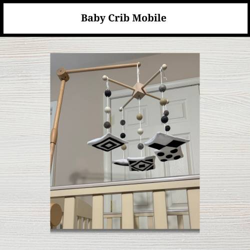Infant crib mobile nursery for decor black and white handmade with contrast for babies to focus on-accent color available.