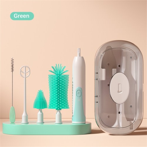 Electric Bottle Brush Electric Baby Bottle Brush Set with Silicone Bottle Pacifier Straw Brush Mixing Head Waterproof Bottle Cleaner Brush with Drying Rack Gifts for Newborns and Mothers
