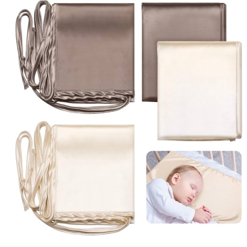 Hosuly 2 Pcs Satin Bassinet Sheet Baby Hair Soft Silk Feeling Sheet Baby Bassinet for Rectangle Cradle Pad Mattress Boys Girls Newborn Infant(Coffee, Khaki)