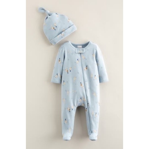 Print Zip Footie & Beanie Set, 6 M