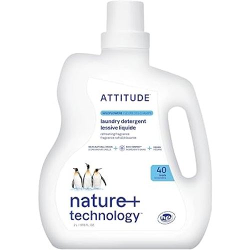 ATTITUDE Liquid Laundry Detergent, EWG Verified Laundry Soap, HE Compatible, Vegan and Plant Based Products, Cruelty-Free, Wildflowers, 40 Loads, 67.6 Fl Oz