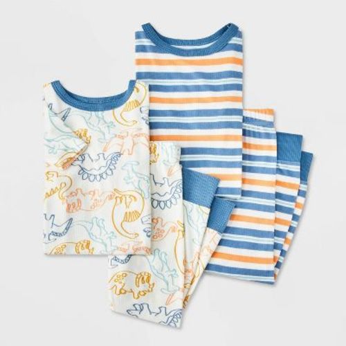 Toddler Boys' 4pc Ducks and Striped Ribbed Pajama Set - Cat & Jack™ Blue 2T: Crew Neck, Short Sleeve, Recycled Polyester