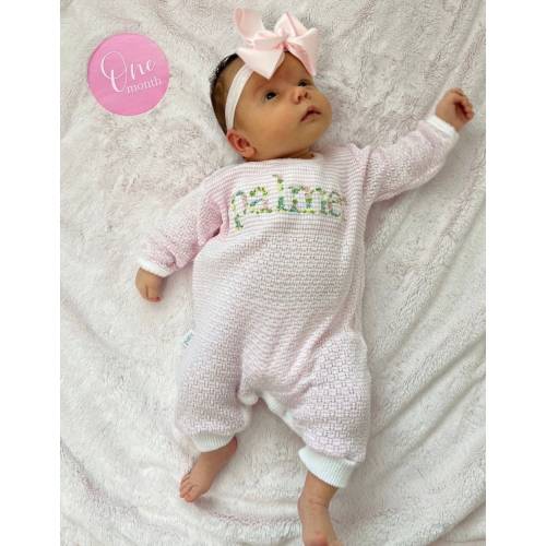 Pink Floral Baby girl monogram gown or romper, Paty gown monogram, Paty gown, Baby girl coming home outfit