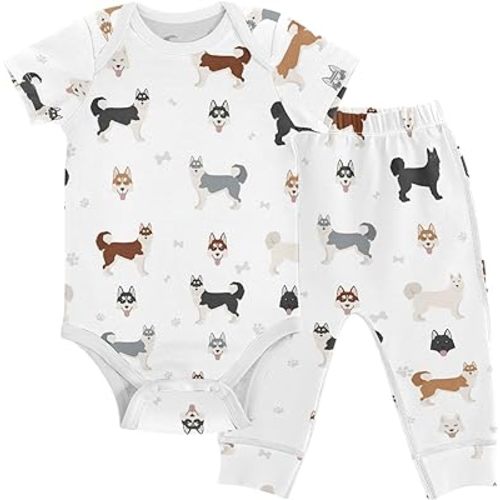 vvfelixl Baby Pants Sets Cute Dogs Puppy Short Sleeve Baby Clothes For Boys Girls 0-24 Months