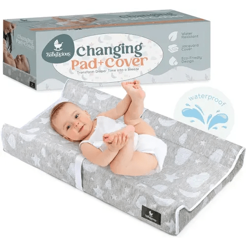 Waterproof Baby Changing Pad | Contoured Non Slip Infant Table Topper Changer Mat with Security Straps for Changing Table | Cozy Breathable Washable Diaper Change Table Pad for Babies by Babylicious
