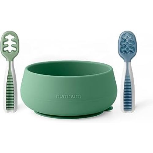 NumNum Self-Feeding Spoon + Suction Bowl Set for Babies & Toddlers - BPA-Free Silicone