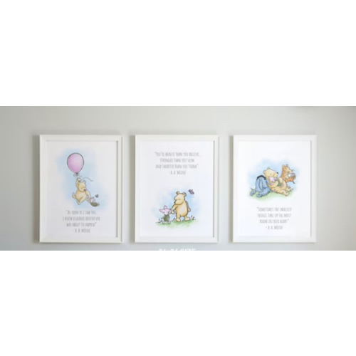 Set of 3 Classic Winnie-the-Pooh Nursery Art Prints (16x20 with pink balloon) Premium Paperstock