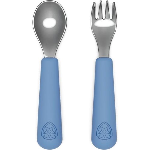 Lalo PAW Patrol Utensils - Toddler Fork and Spoon Set - Stainless Steel and Silicone Ergonomic Toddler Utensils - Children Safe Flatware Set - 2 Pieces - Chase