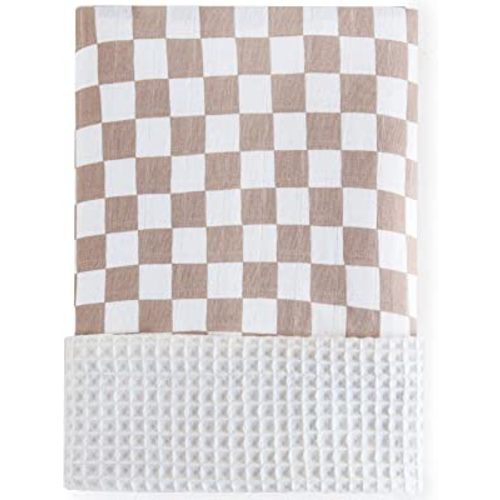 LifeTree Waffle Baby Blankets Neutral, Muslin Checkered Swaddle Blankets for Boys Girls, 2 Layers Crib Stroller Blanket Receiving Blankets with Muslin Front and Waffle Backing Infant Newborn