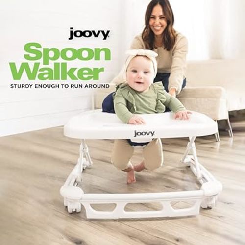Joovy Spoon Baby Walker & Activity Center Featuring Three Adjustable Heights, Extra-Large Tray, and 30 lb Weight Capacity - JPMA Safety Certified, Blueberry