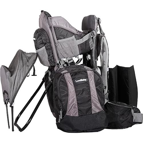 2-in 1 Baby Backpack Carrier - Ergonomic Toddler Hiking/Baby Hiking Backpack Carrier with Removable Bag, Diaper Change Pad, Insulated Pocket + Rain and Sun Hood to Protect Your Child