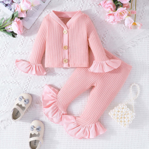 Baby Solid Color Pink Ribbed Set