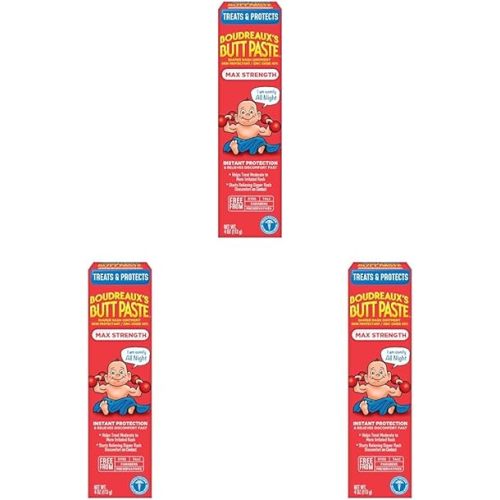 Boudreaux's Butt Paste Maximum Strength Diaper Rash Cream, Ointment for Baby, 4 oz Tube (Pack of 3)