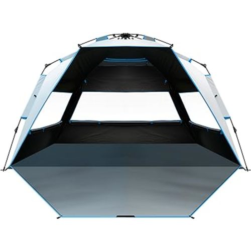 OutdoorMaster Beach Tent with Blackout Shelter Technology, Portable Beach Shade Sun Shelter Canopy for 4-6 Person with UPF 50+ UV Protection, Easy Setup Pop Up Tent Family Size