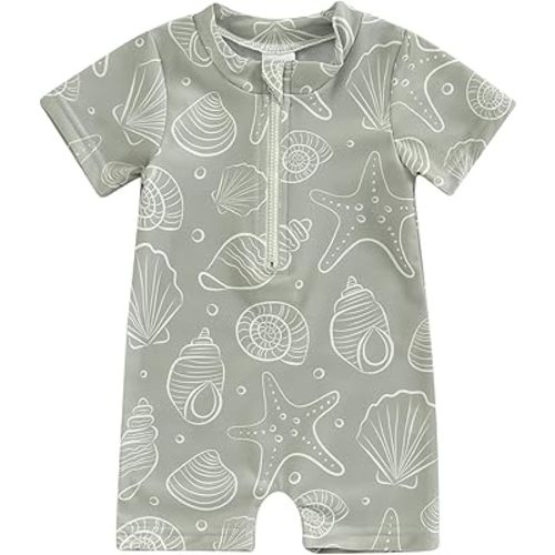 Toddler Boy Girl Short Sleeve One Piece Zipper Swimsuit Watercolor Swimwear Romper Jumpsuit Beach Bathing Suit