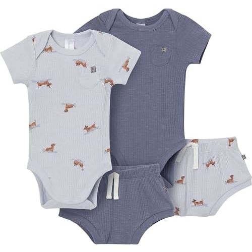Modern Moments by Gerber Baby Unisex Short Sleeve Bodysuit and Shorts Set, Surfing Dachshund, 3-6 Months