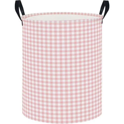 19.7" Laundry Basket,Dirty Clothes Hamper,Waterproof Storage Bin,Room Decor,Gift Baskets(Little Pink Grid)