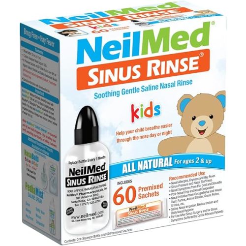 Neilmed's Sinus Rinse, Pediatric, Complete Saline Nasal Rinse Kit 60 Premixed Packets