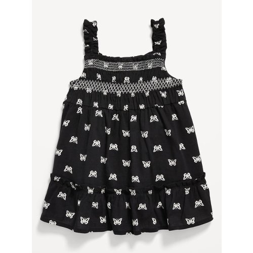 Printed Sleeveless Ruffle-Trim Smocked Dress for Baby | 0-3m