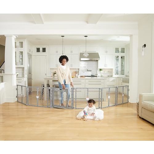 Regalo Plastic 192-Inch Super Wide Adjustable Baby Gate and Play Yard with Door, Award Winning Brand, 2-in-1, Bonus Kit, Includes 4 Pack of Wall Mounts, Gray