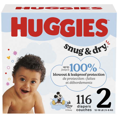 Huggies Snug & Dry Baby Diapers, Size 2 (12-18 lbs), 116 Count, Disposable Baby Diapers - Walmart.ca