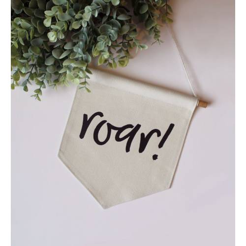 Roar Canvas Banner | Neutral Safari Nursery Decor | Jungle Wall Decor | Flag Pennant Wall Hanging