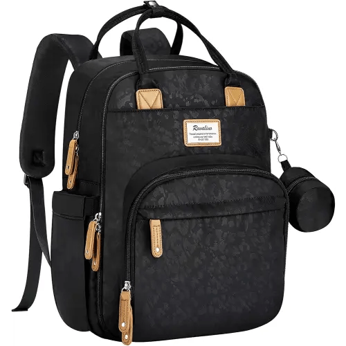 RUVALINO Diaper Bag Backpack-Multifunction Baby Travel Bag with Changing pad, Insulated Bottle Holders & Pacifier Case, Large Capacity, Waterproof, Black Leopard