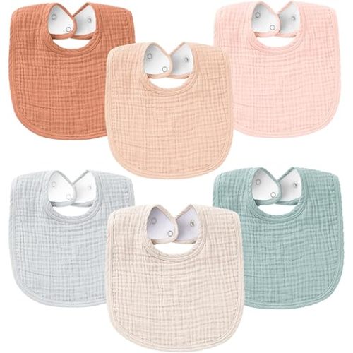 Konssy Muslin Baby Bibs for Boys Girls 6 Pack, 100% Cotton Baby Bib for Drooling and Teething, Absorbent Bandana Bibs