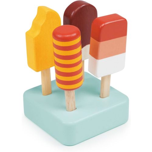 mentari Sunny Ice Lolly Stand Wooden Toy Set with Stand and 4 Delicious Ice Lolly Treats, 4.53-inch Height, Imaginative Play, Boys, Girls, Gift