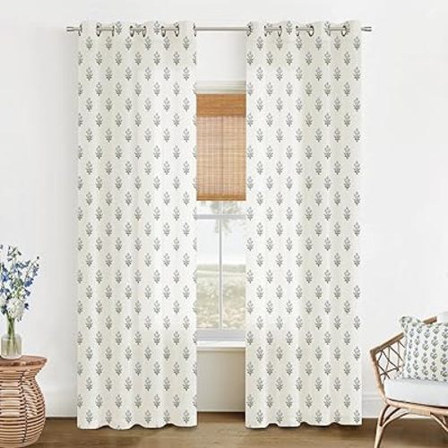 Farmhouse Sheer Curtains 84 Inches Long for Living Room,Cute Blue and Green Boho Vintage Floral Spring Window Treatments Light Filtering Grommet Curtain Drapes 84 Inch Length 2 Panels Set
