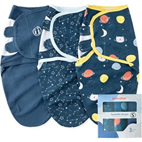 insular Swaddle Blanket, Baby Swaddle Wrap for Newborn and Infant, Adjustable Swaddle Set for Boy and Girl, Soft Cotton Sleep Sack 3 Pack Small(0-3 Month), Space