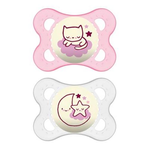MAM Night Pacifier, 0-6 Months, Girl, 2 pack