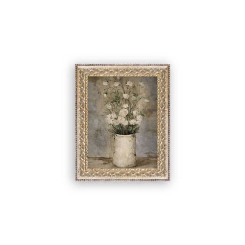 Petal Lane 8"x10" Long Stem Roses Wall Art: Vintage Style, Gold Frame, Botanical Canvas, Made in USA