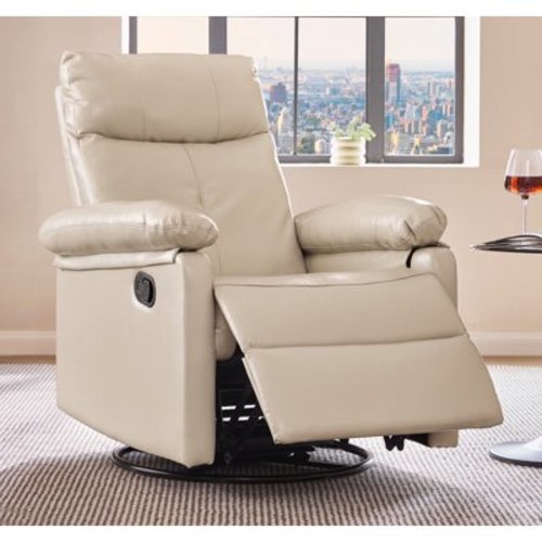 Sailvan Recliner, Recliner Chair for Adults & Nursery, Swivel Rocker Recliner, PU Leather Accent Chairs for Living Room & Home Theatre, 300lbs Capacity, Beige