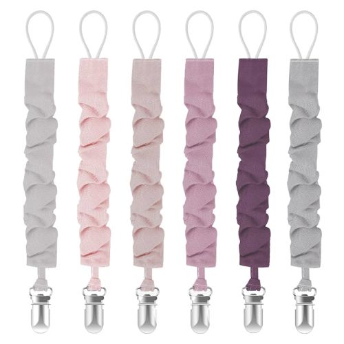 Pacifier Clips for Baby Girls and Boys, Pacifier Holders for Teething Relief and Baby Essentials, Safe for Newborns (6 Pack)