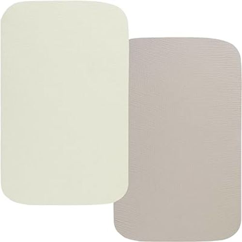 Muslin Bassinet Sheets 33" x 19" Compatible with Mika Micky, KoolaBaby (3 in 1), BabyBond, HARPPA and RICUTON Bedside Bassinet, 2 Pack for Baby Boy and Girl, Fog and Beige