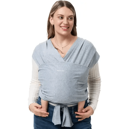 Momcozy Baby Wrap Carrier, Easy to Wear Infant Carrier Slings, Lightweight Hands Free Baby Sling, Adjustable Baby Carriers for Newborn to Toddler 8-35 lbs, Grey