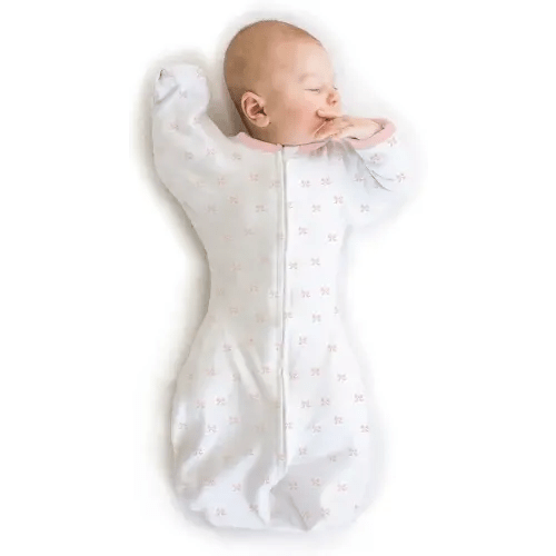 Amazing Baby Transitional Swaddle Sack, Arms Up Half-Length Sleeves & Mitten Cuffs, Swaddle for Newborn Transition to Baby Sleep Sack Wearable Blanket, Small, 0-3 month, 6-14 lb, Pink Tiny Bows